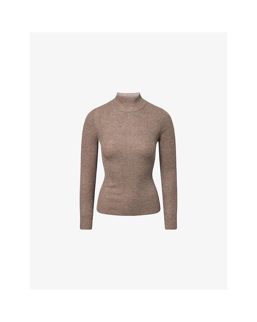 ME+EM Brown Barely There Ribbed Wool And Cashmere Jumper