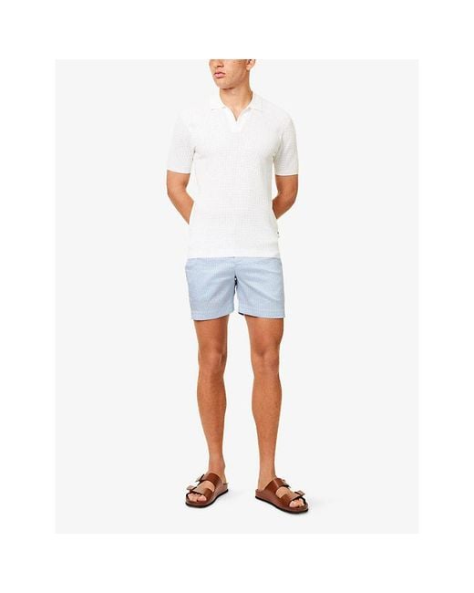Orlebar Brown White Roddy Open Mesh-Stitch Woven Polo Shirt for men