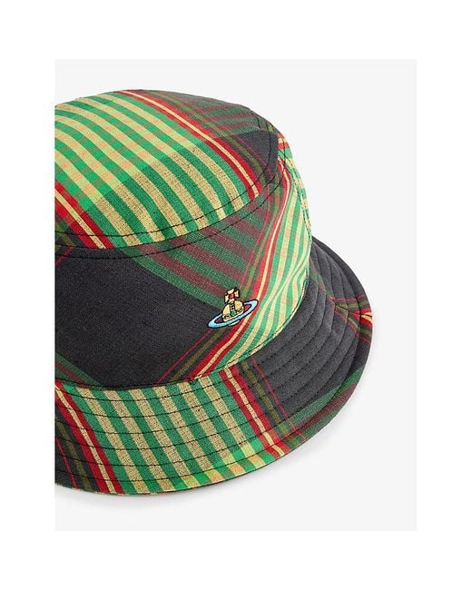 Vivienne Westwood Green Logo-embroidered Tartan-pattern Cotton And Linen-blend Bucket Hat
