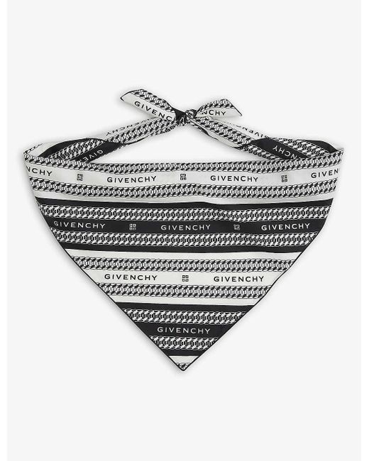 Givenchy White Logo And Chain-pattern Silk Scarf