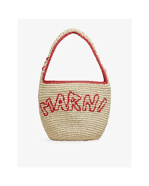 Marni Pink Nassa Small Raffia Hobo Bag