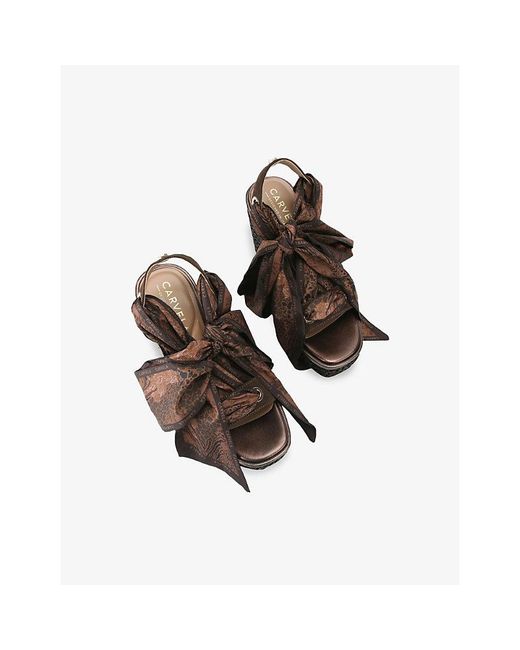 Carvela Kurt Geiger Brown Sorrento Scarf Faux-Suede Wedge Sandals