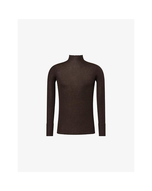 Rick Owens Black Turtle-Neck Ribbed Knit-Wool Top for men