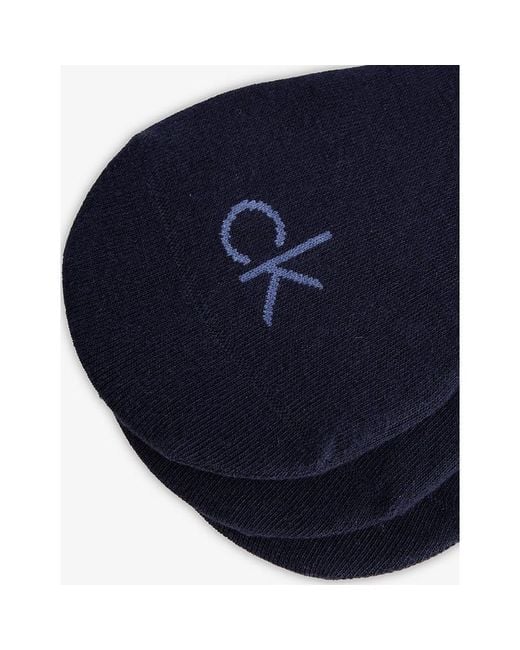 Calvin Klein Blue Footie High Stretch Cotton-Blend Socks Pack Of Three for men