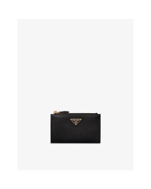Prada Black Graphic-Print Leather Card Holder