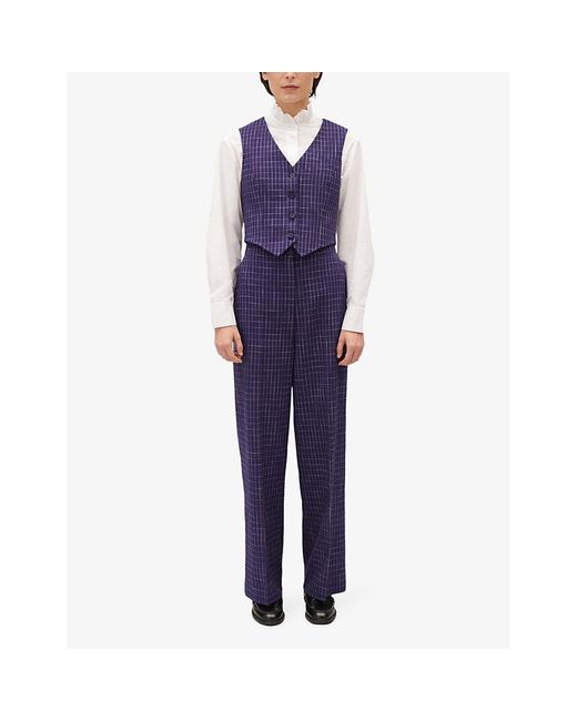 Claudie Pierlot Blue Check-pattern Stretch-woven Waistcoat