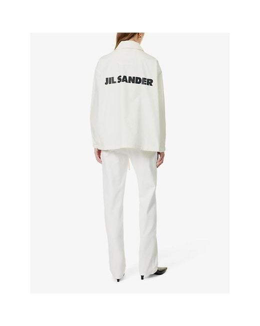 Jil Sander White Brand-print Collared Cotton Jacket
