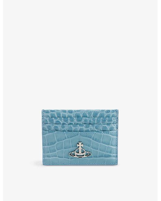 Vivienne Westwood Blue Logo-plaque Croc-embossed Leather Card Holder