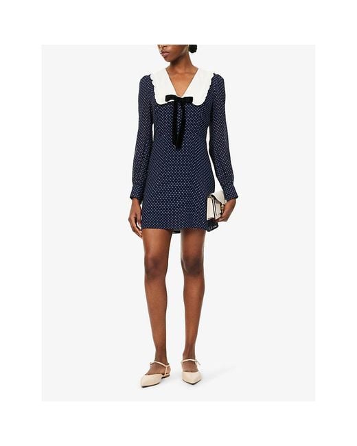 Reformation Blue Edalene Polka-dot Crepe Mini Dress