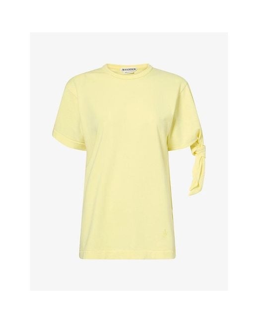 J.W. Anderson Yellow Sleeve Knot Brand-Logo Cotton T-Shirt