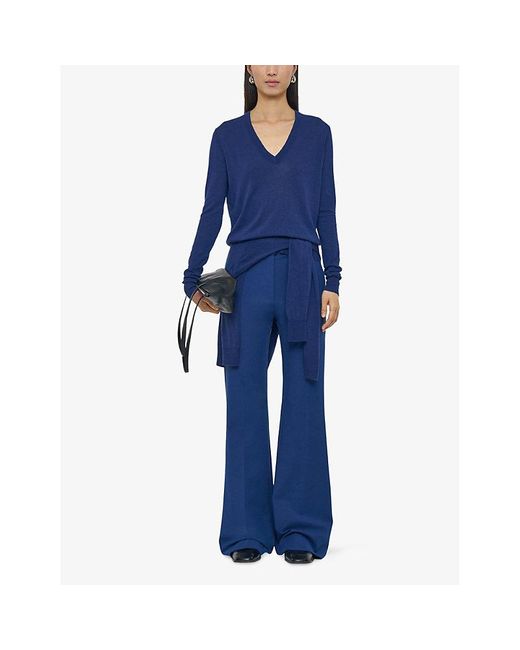 Joseph Blue Cashair V-Neck Cashmere Jumper