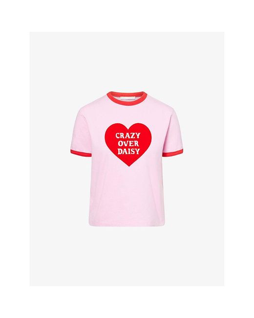 Harry Lambert X Disney Red Harry Lambert For Zara X Disney Crazy Over Daisy Flocked Cotton-Jersey T-Shirt
