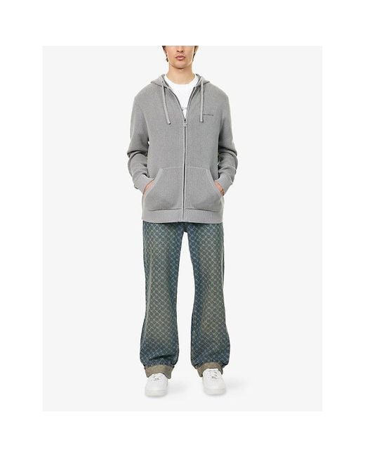 Daily Paper Gray Embroidered-Logo Zip-Through Knitted Hoody for men