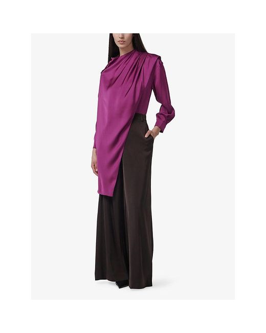 eem Purple Scarf-Detail Relaxed-Fit Satin Blouse