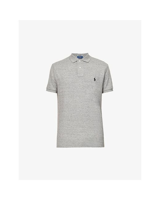 Polo Ralph Lauren Gray Short-Sleeved Logo-Embroidered Custom-Fit Cotton-Piqué Polo Shirt for men