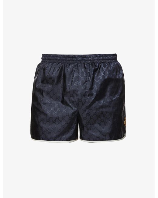 Gucci Blue Monogram-pattern Relaxed-fit Swim Shorts for men