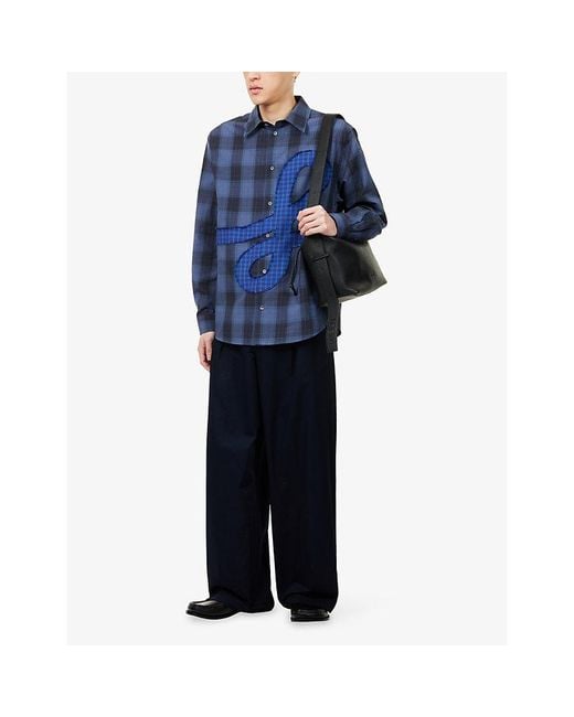 Loewe Blue Pleated Wide-Leg Cotton-Twill Trousers for men