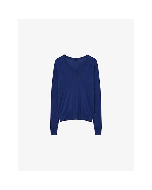 Joseph Blue Cashair V-Neck Cashmere Jumper