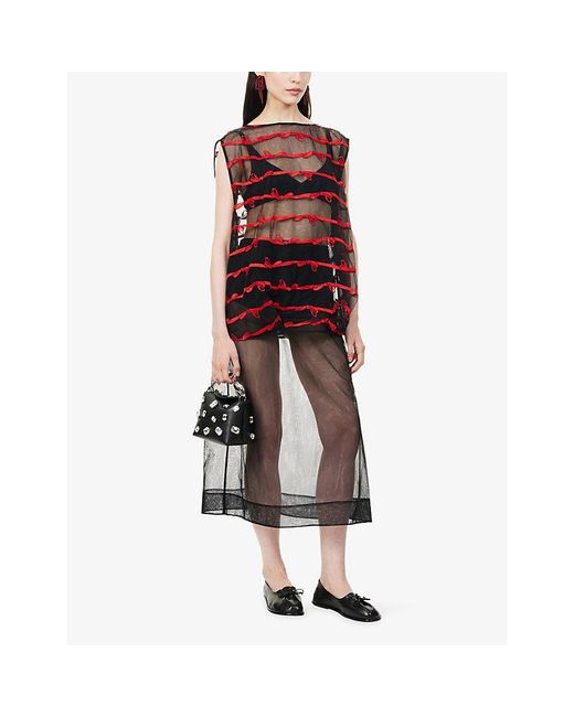 Simone Rocha Blue Ripple Sheer Mesh Midi Skirt