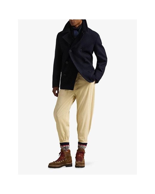 Polo Ralph Lauren Blue Lapel-Collar Double-Breasted Coat for men