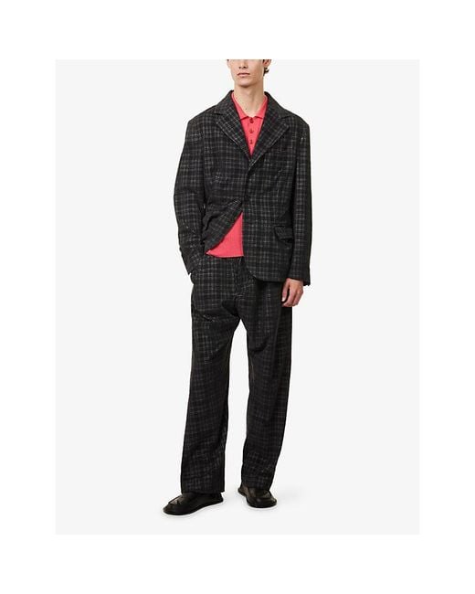 Vivienne Westwood Gray Drunken Straight-Leg Checked Corduroy-Cotton Trousers for men