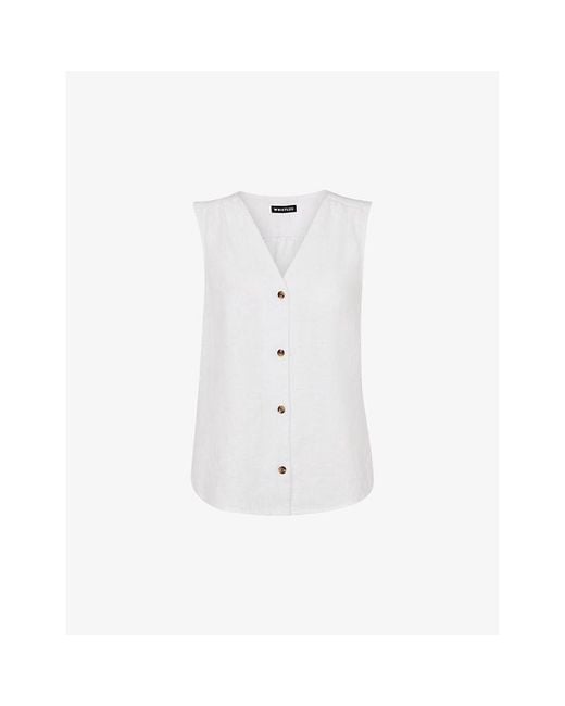 Whistles White Laura V-Neck Linen Tank Top