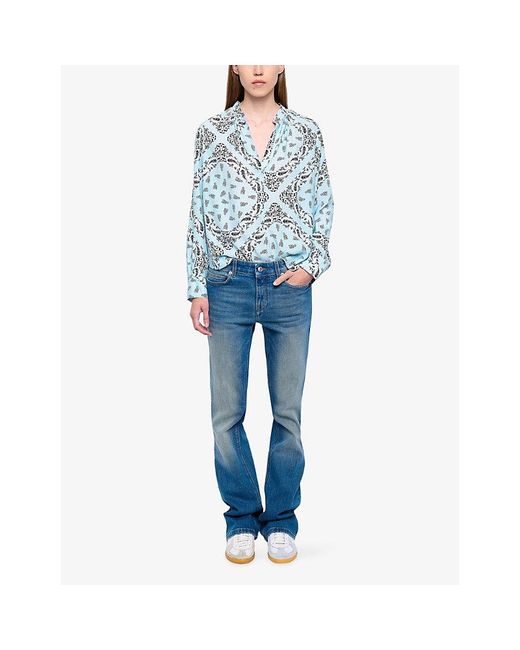 Zadig & Voltaire Blue Tink V-Neck Bandana-Print Woven Shirt