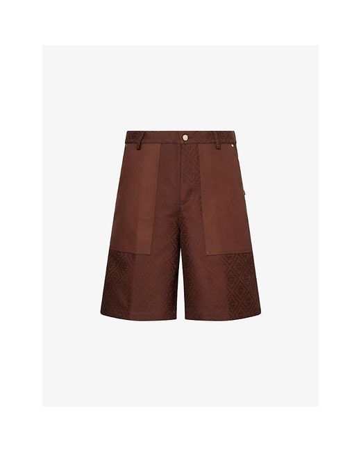 Casablanca Brown Monogram-Print Patch-Pocket Cotton Cargo Shorts for men