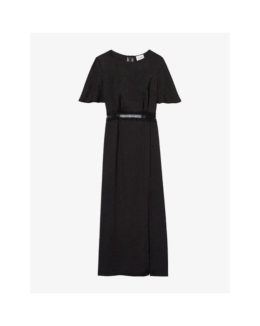 Claudie Pierlot Black Open-Back Lace-Trim Satin Maxi Dress