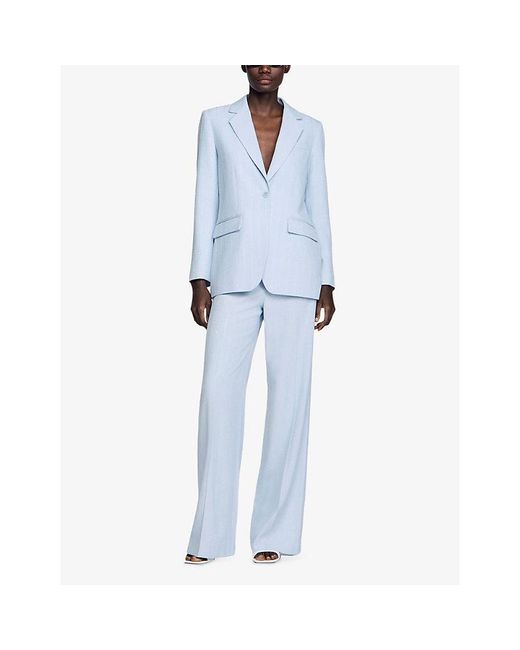 Sandro Blue Sequin-Stripe Single-Breasted Woven Blazer