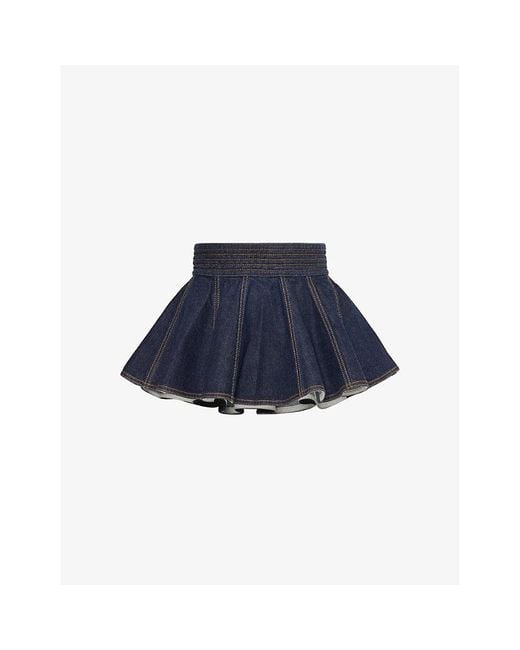 Alaïa Blue Skirt-design Pleated Denim Belt