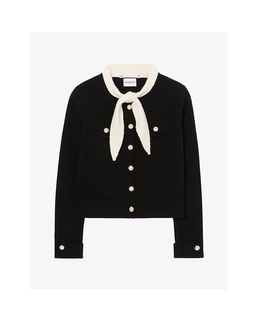 Claudie Pierlot Black Tie-Neck Knitted Wool And Cotton Cardigan