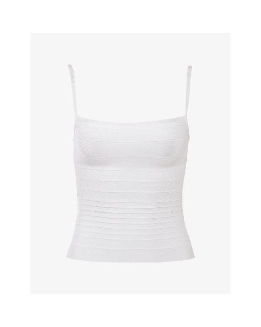House Of Cb White The Body Bandage Stretch-Woven Top
