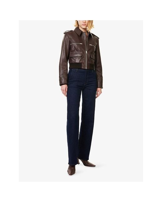FRAME Blue The Straight Mid-Rise Cotton-Blend Jeans