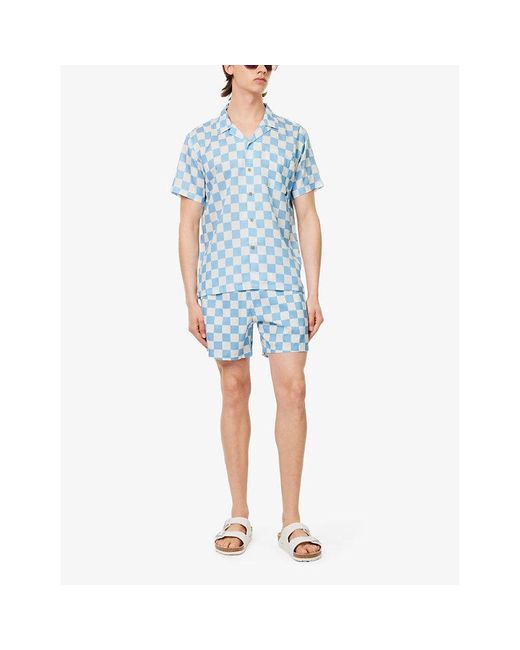 Boardies Blue Checked-print Relaxed-fit Woven Shirt X for men
