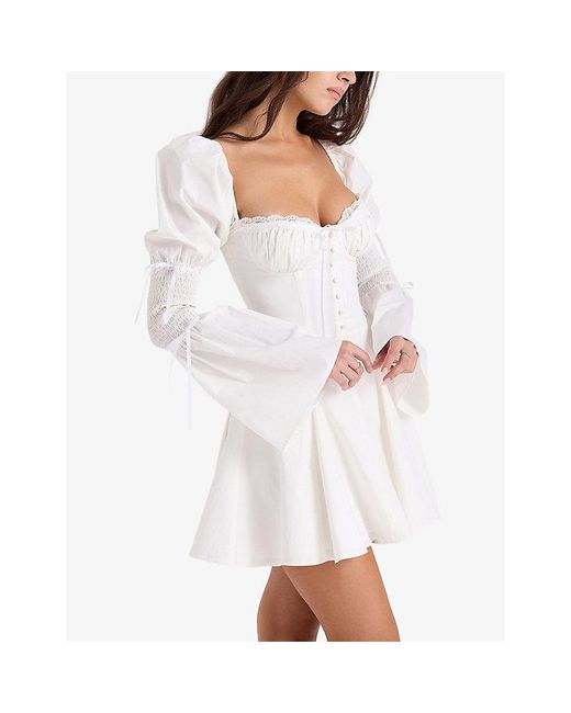 House Of Cb White Ellerie Corset-Bodice Stretch-Cotton Mini Dress