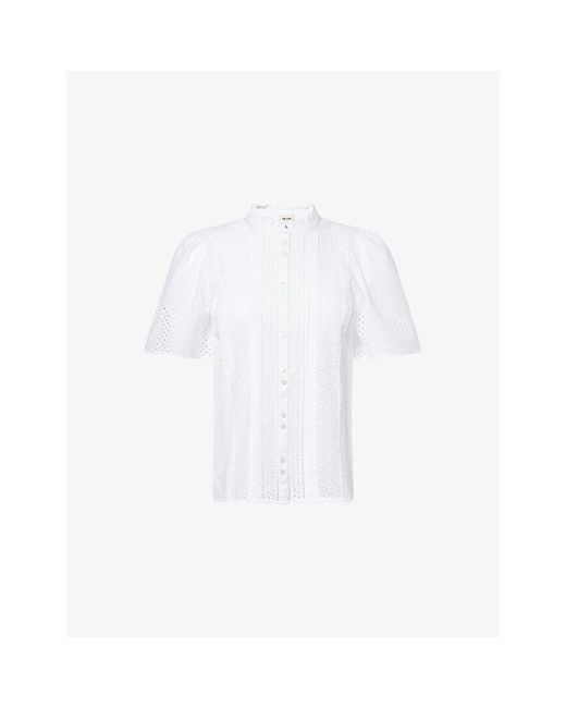ME+EM White Broderie Anglaise Short-Sleeve Cotton Blouse