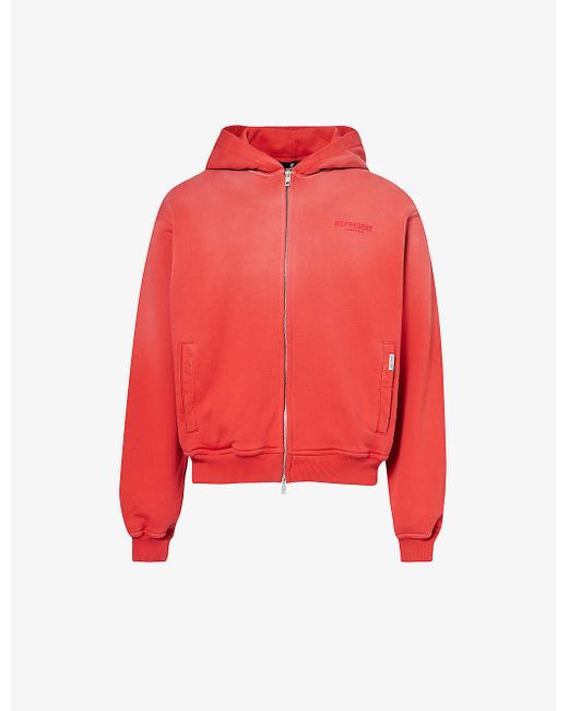 Represent Red Brand-print Relaxed-fit Cotton-jersey Hoody for men