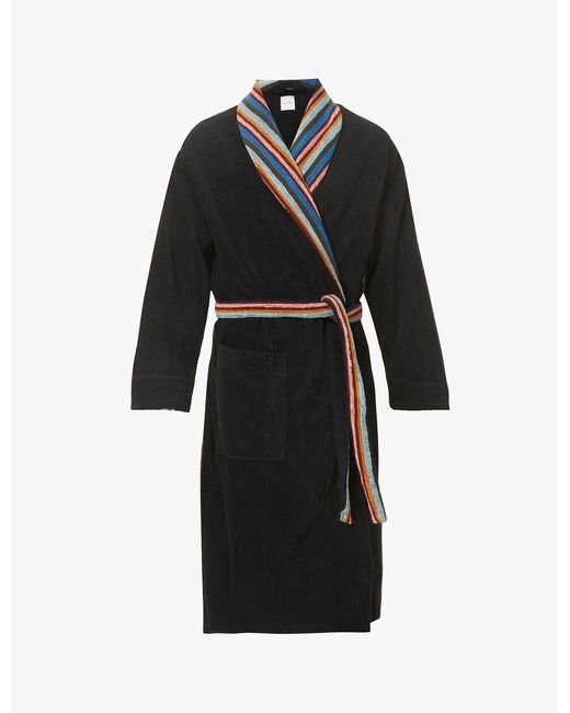 Paul Smith Stripelapels Cottontowelling Dressing Gown in Black for