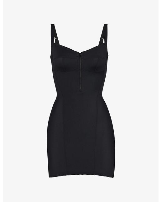 Skims Black Glam Zip-up Stretch-woven Mini Dress