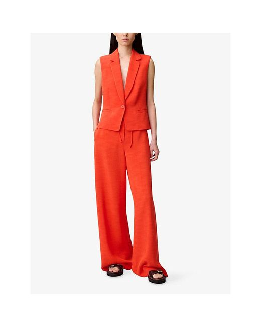 Claudie Pierlot Red Sleeveless Lapel-Collar Woven Blazer
