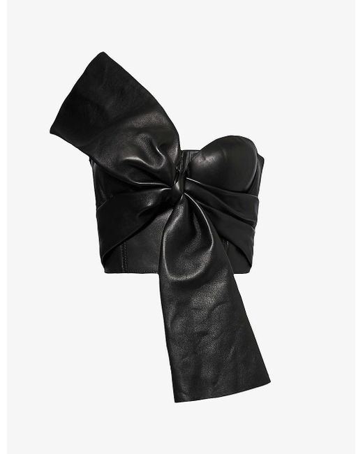 Alexander McQueen Black Knot-embellished Slim-fit Leather Top