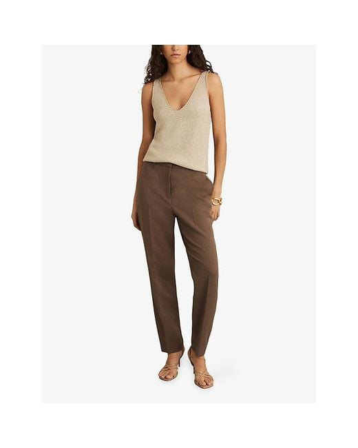 Reiss Brown Gabi Slip-Pocket Slim-Leg Mid-Rise Woven Trousers