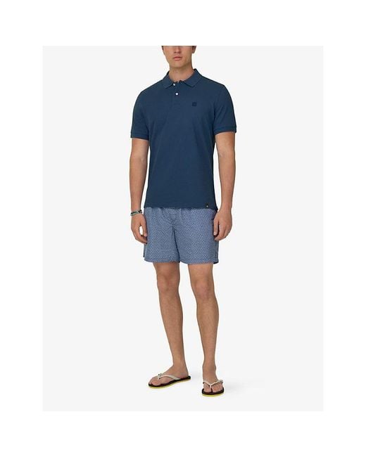 Boggi Blue Geometric-Print Swim Shorts for men