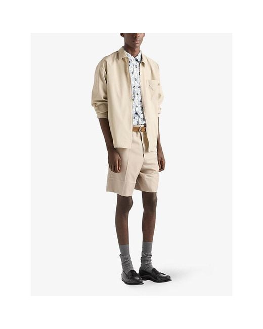 Prada Blue Printed Cotton-Blend Bowling Shirt for men