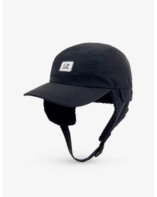 C P Company Blue Brand-patch Woven Trapper Hat for men