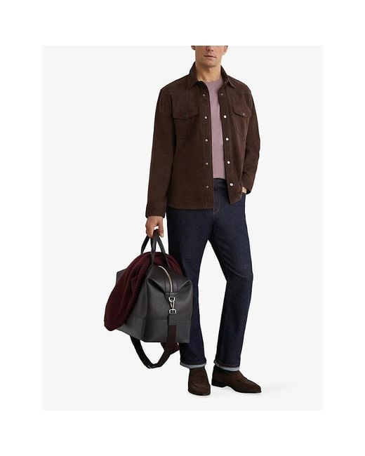 Reiss Brown Finsbury Twin-Pocket Suede Trucker Jacket for men
