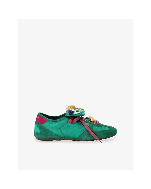 Kurt Geiger Green Wembley Satin And Suede Trainers