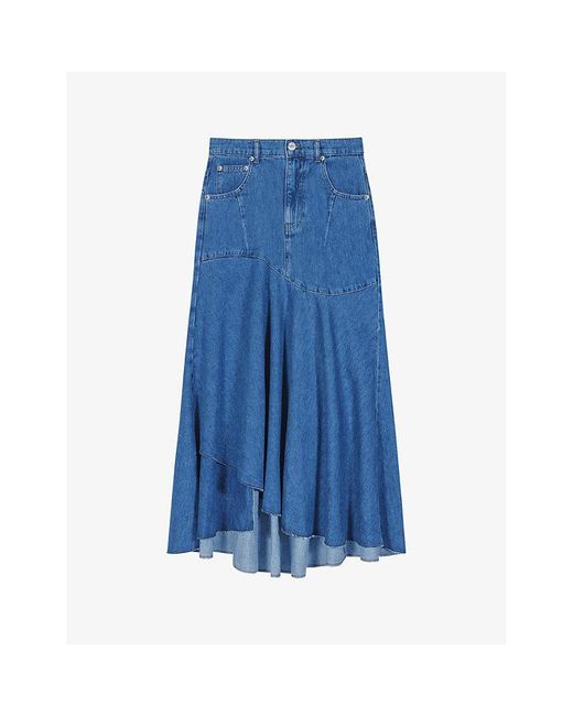 Maje Blue High-rise Asymmetric-hem Denim Maxi Skirt