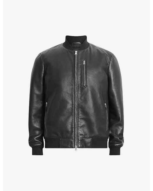 AllSaints Black Kemble Ribbed Bonded-leather Jacket X for men